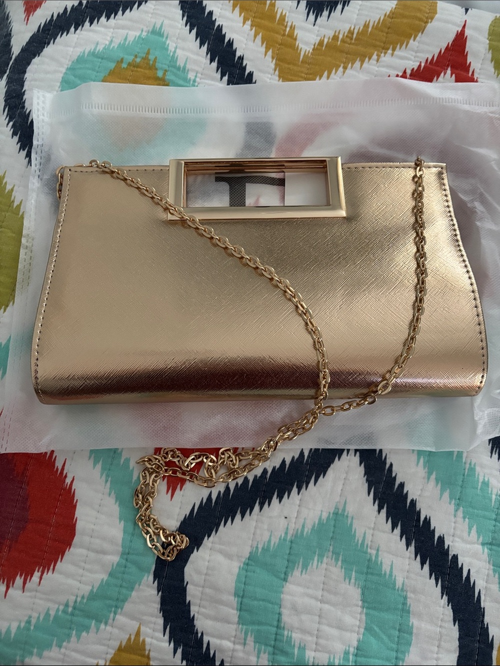 Metallic Rose Gold Clutch with Chain Strap